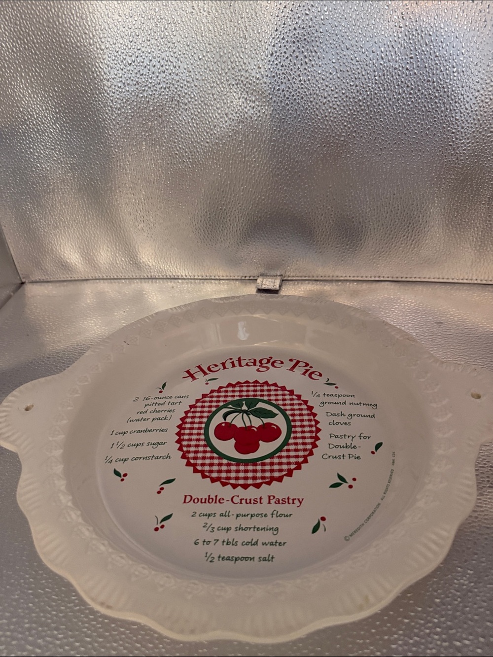 Vintage Hallmark Ceramic Heritage Pie Plate With a Pie Recipe and Cherry Motif